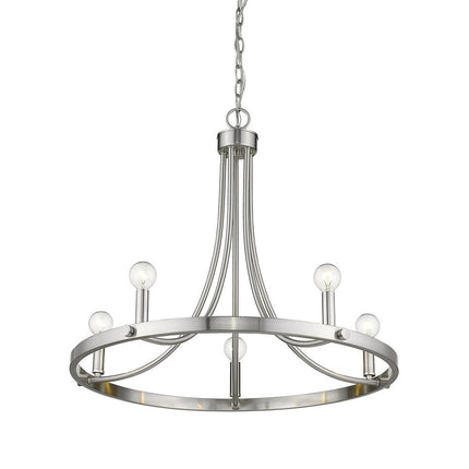 Silver Candle Style Five Light Metal Dimmable Chandelier HomeRoots
