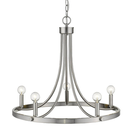 Silver Candle Style Five Light Metal Dimmable Chandelier HomeRoots