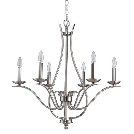 Nickel Candle Style Six Light Metal Dimmable Chandelier HomeRoots