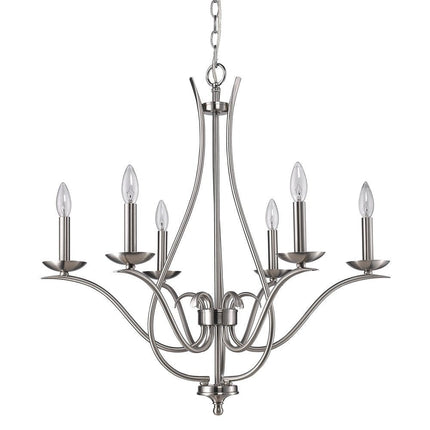 Nickel Candle Style Six Light Metal Dimmable Chandelier HomeRoots