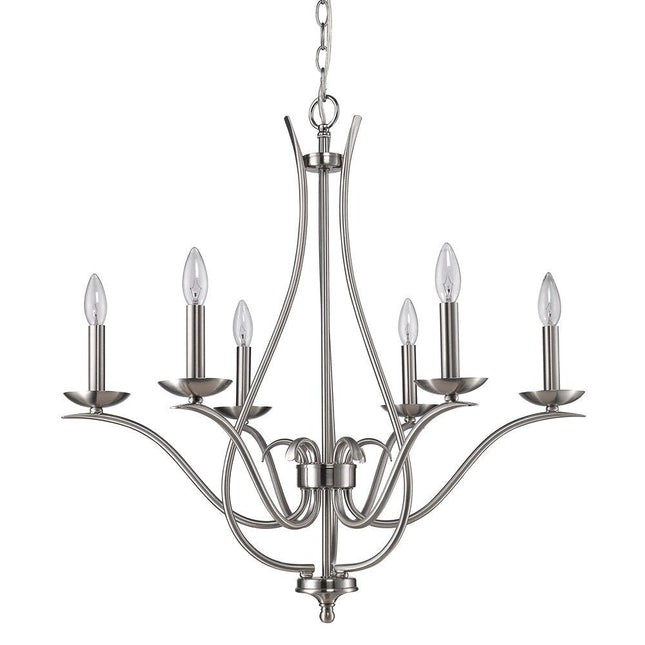 Nickel Candle Style Six Light Metal Dimmable Chandelier HomeRoots
