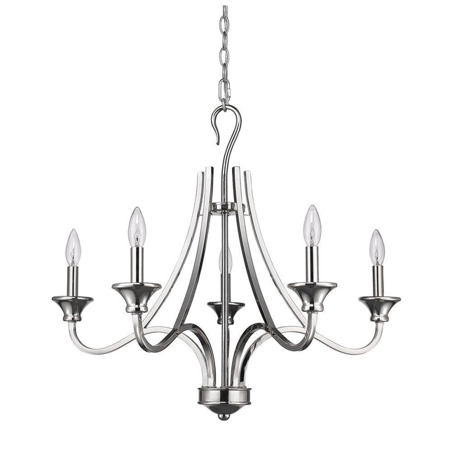 Nickel Candle Style Five Light Metal Dimmable Chandelier HomeRoots