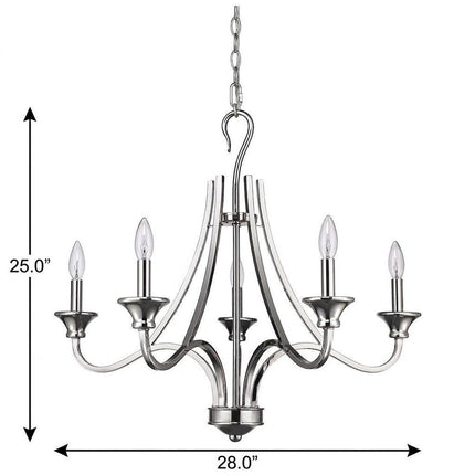 Nickel Candle Style Five Light Metal Dimmable Chandelier HomeRoots
