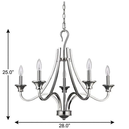 Nickel Candle Style Five Light Metal Dimmable Chandelier HomeRoots