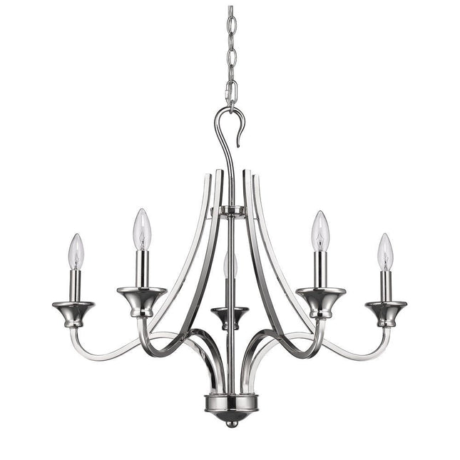 Nickel Candle Style Five Light Metal Dimmable Chandelier HomeRoots