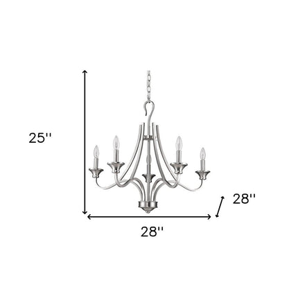 Silver Candle Style Five Light Metal Dimmable Chandelier HomeRoots