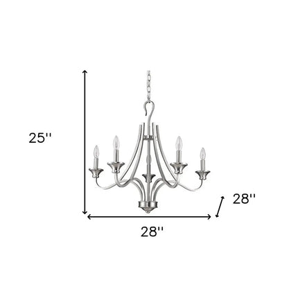 Silver Candle Style Five Light Metal Dimmable Chandelier HomeRoots