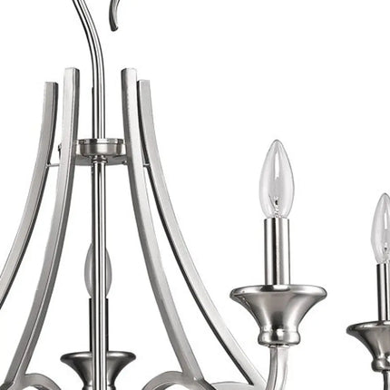 Silver Candle Style Five Light Metal Dimmable Chandelier HomeRoots
