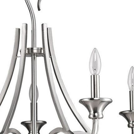 Silver Candle Style Five Light Metal Dimmable Chandelier HomeRoots