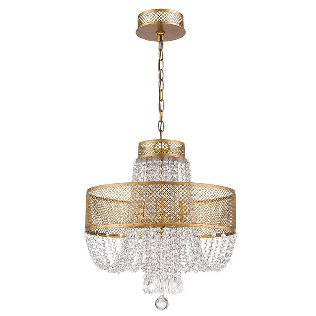 Gold Four Light Metal and Crystals Dimmable Chandelier With Shades HomeRoots