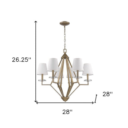 Gold Candle Style Six Light Metal and Crystals Dimmable Chandelier With White Shades HomeRoots