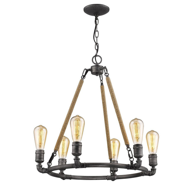 Brown and Black Candle Style Six Light Metal Dimmable Chandelier HomeRoots