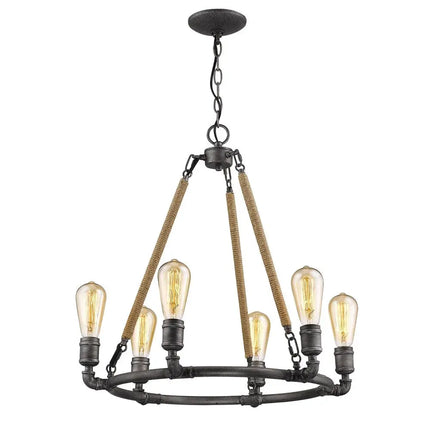 Brown and Black Candle Style Six Light Metal Dimmable Chandelier HomeRoots