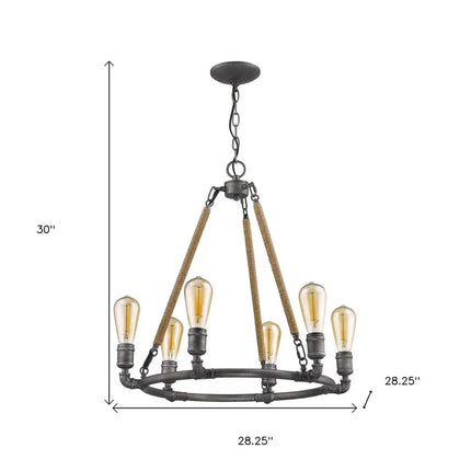 Brown and Black Candle Style Six Light Metal Dimmable Chandelier HomeRoots