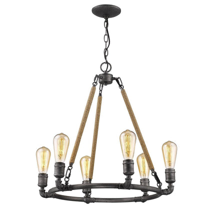 Brown and Black Candle Style Six Light Metal Dimmable Chandelier HomeRoots