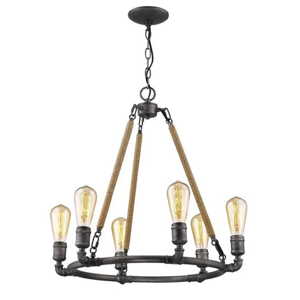 Brown and Black Candle Style Six Light Metal Dimmable Chandelier HomeRoots