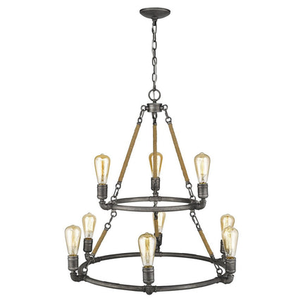 Brown and Black Nine Light Metal Dimmable Chandelier HomeRoots