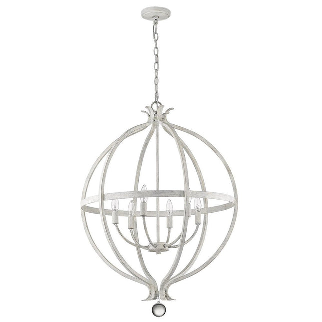 White Metal And Faux Crystal Six Light Rustic Ceiling Light HomeRoots