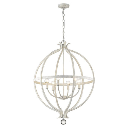 White Metal And Faux Crystal Six Light Rustic Ceiling Light HomeRoots