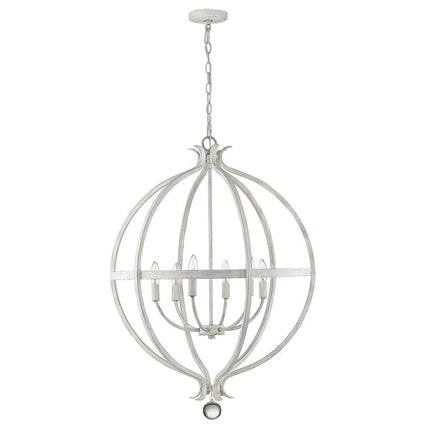 White Metal And Faux Crystal Six Light Rustic Ceiling Light HomeRoots