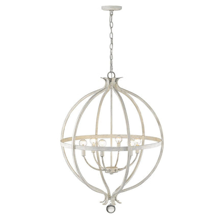 White Metal And Faux Crystal Six Light Rustic Ceiling Light HomeRoots