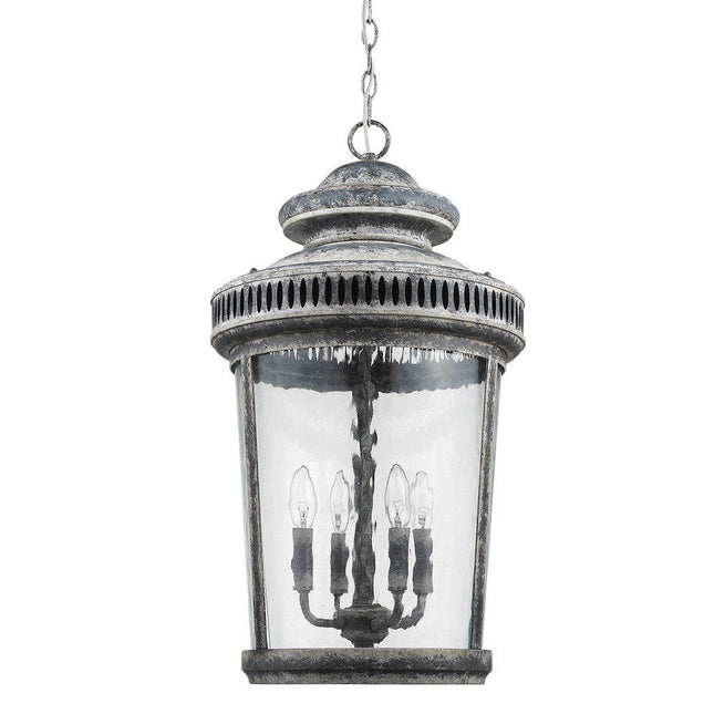 Kingston 4-Light Antique Lead Foyer Pendant With Curved Water Glass Panes HomeRoots