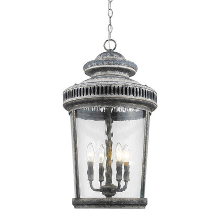 Kingston 4-Light Antique Lead Foyer Pendant With Curved Water Glass Panes HomeRoots