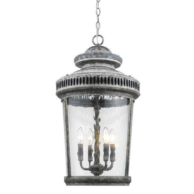 Kingston 4-Light Antique Lead Foyer Pendant With Curved Water Glass Panes HomeRoots