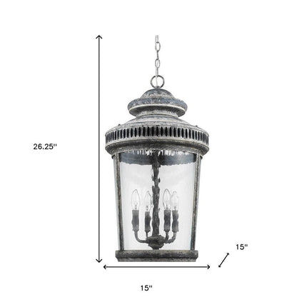 Kingston 4-Light Antique Lead Foyer Pendant With Curved Water Glass Panes HomeRoots