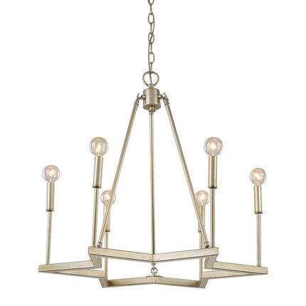 Gold Candle Style Six Light Metal Dimmable Chandelier HomeRoots