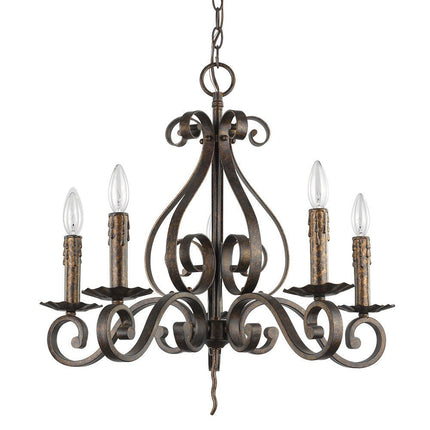 Brown Candle Style Five Light Metal Dimmable Chandelier HomeRoots