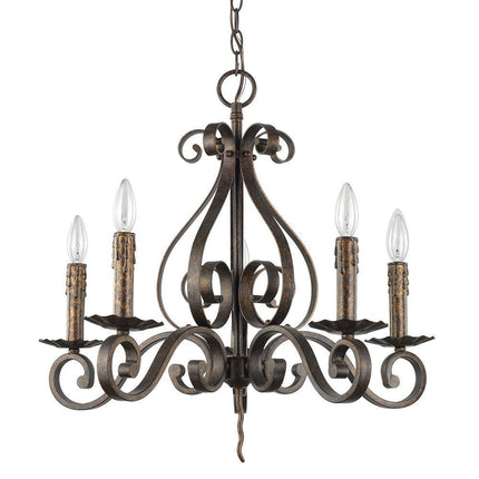 Brown Candle Style Five Light Metal Dimmable Chandelier HomeRoots