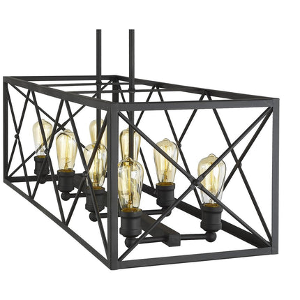 Brooklyn 8-Light Matte Black Island Pendant With Metal Framework Shade HomeRoots