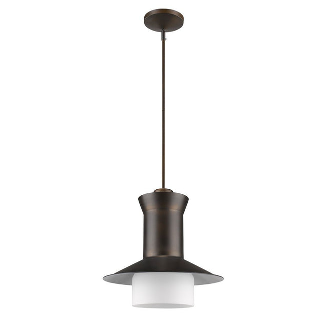 Greta 1-Light Oil-Rubbed Bronze Pendant With Gloss White Interior And Etched Glass Shade HomeRoots