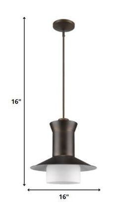 Greta 1-Light Oil-Rubbed Bronze Pendant With Gloss White Interior And Etched Glass Shade HomeRoots