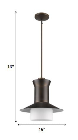Greta 1-Light Oil-Rubbed Bronze Pendant With Gloss White Interior And Etched Glass Shade HomeRoots