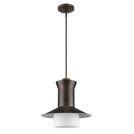 Greta 1-Light Oil-Rubbed Bronze Pendant With Gloss White Interior And Etched Glass Shade HomeRoots