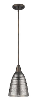 Bronze Hanging Light with Ribbed Pebbled Glass Shade HomeRoots