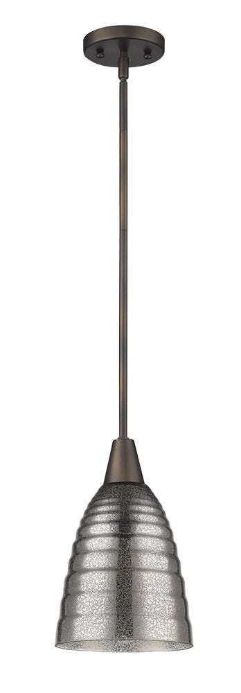 Bronze Hanging Light with Ribbed Pebbled Glass Shade HomeRoots