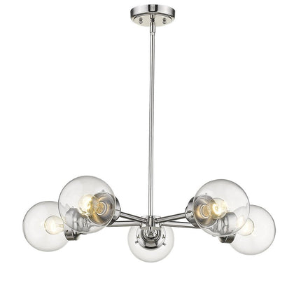 Silver Five Light Metal Dimmable Chandelier With Clear Shades HomeRoots