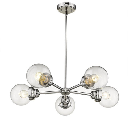 Silver Five Light Metal Dimmable Chandelier With Clear Shades HomeRoots