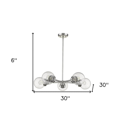 Silver Five Light Metal Dimmable Chandelier With Clear Shades HomeRoots