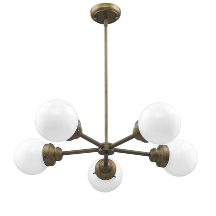 Bronze Five Light Metal Dimmable Chandelier With White Shades HomeRoots