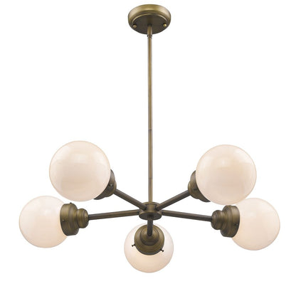 Bronze Five Light Metal Dimmable Chandelier With White Shades HomeRoots