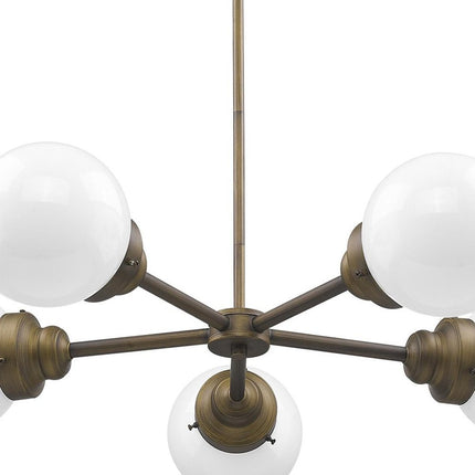 Bronze Five Light Metal Dimmable Chandelier With White Shades