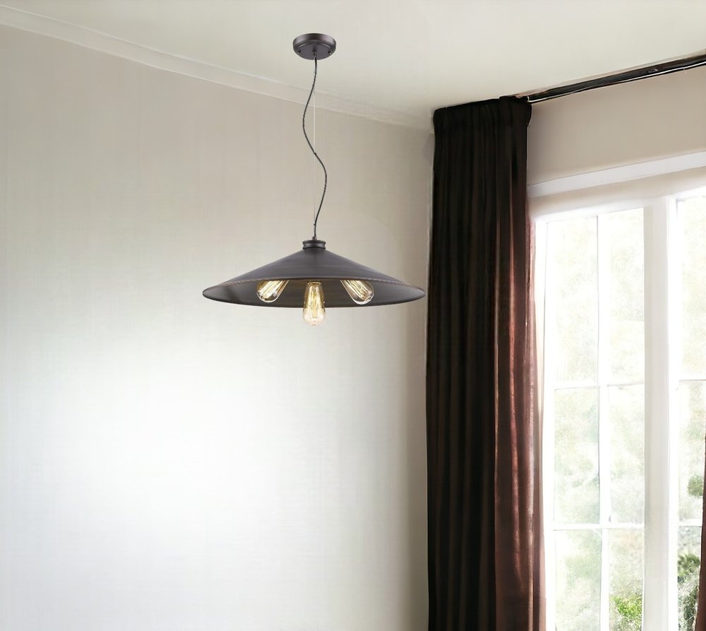 Alcove 4-Light Oil-Rubbed Bronze Pendant With Raw Brass Interior Shade