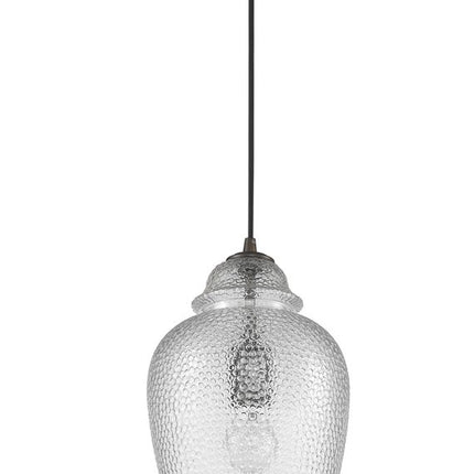 Antique Bronze Hanging Light with Textured Glass Shade