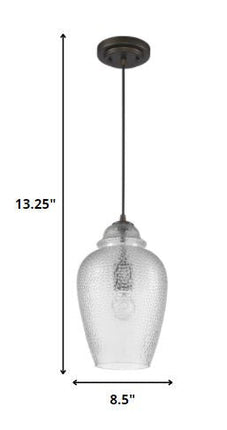 Antique Bronze Hanging Light with Textured Glass Shade HomeRoots