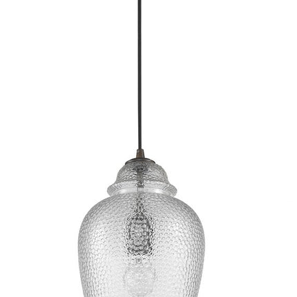 Antique Bronze Hanging Light with Textured Glass Shade