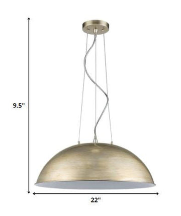 Layla 1-Light Washed Gold Bowl Pendant With Gloss White Interior Shade HomeRoots